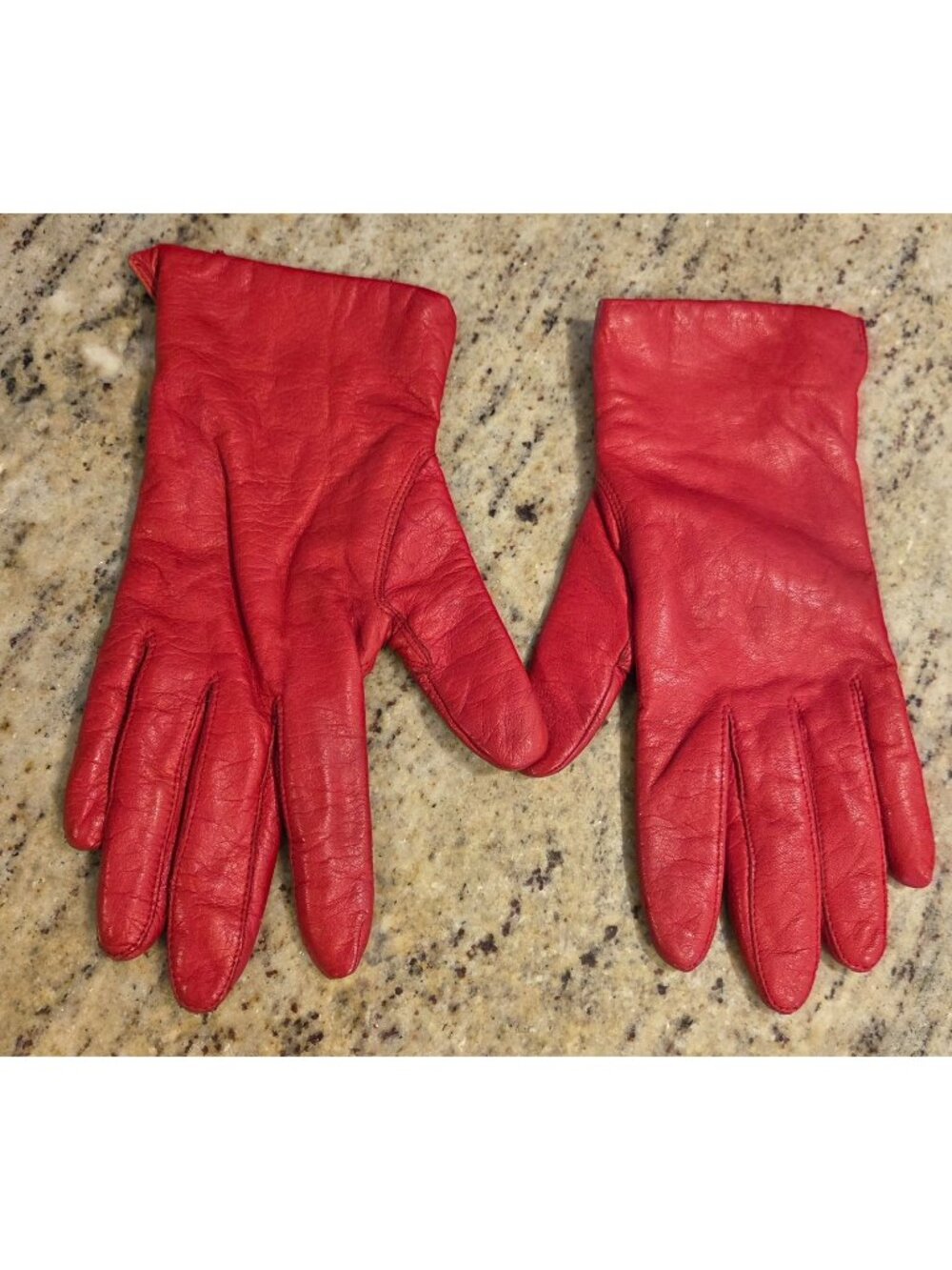 Vintage Womens Size M 7.5 Red Leather Gloves Lined Fownes